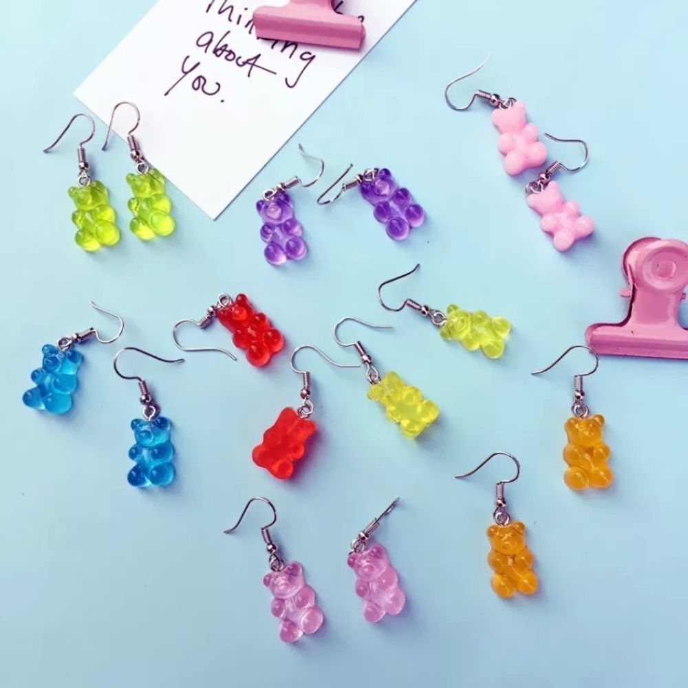 Earrings Gummy Bear Candy Colorful Translucent Resin - Picture 1 of 16